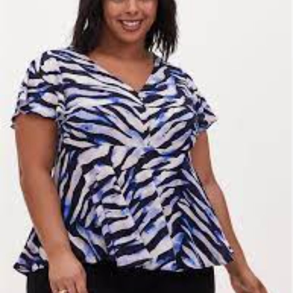 Torrid - NAVY ZEBRA GEORGETTE PEPLUM BLOUSE - Picture 1 of 10